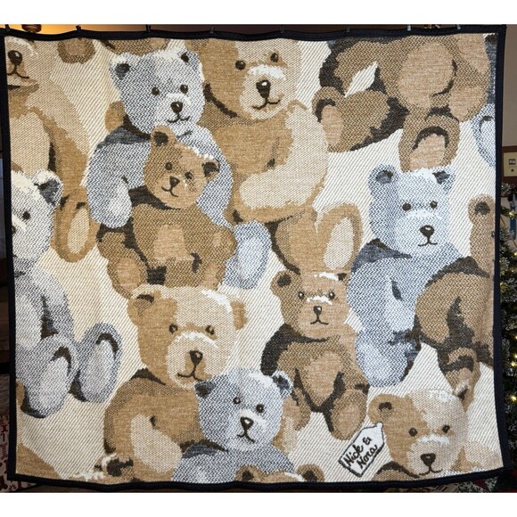 Biederlack Aurora Nick & Nora Blanket Throw Bear All Over Print 57” x 57” - Picture 1 of 5